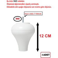 Armut Plastik Ayak- Baza Ayağı -Koltuk Ayağı- Kanepe Ayağı  (Ince M8 Diş) 4 Adet 12 cm Beyaz Renk