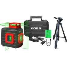 Kobb KBL33GTP 40 Metre Profesyonel Li-Ion Şarjlı 2X90⁰/360⁰ Otomatik Hizalamalı Yeşil Çapraz Çizgi Lazer Distomat + Tripod