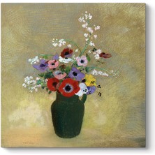 Tabloshop Odilon Redon - Büyük Yeşil Vazo ile Karışık Çiçekler Tablosu