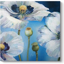 Tabloshop Mavi Zeminli Beyaz Çiçekler Tablosu