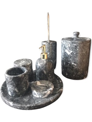 Polen Stone - Bursa Siyahı Mermer 7'li Banyo Seti