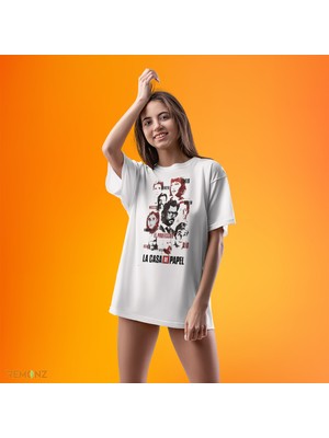 Remonz La Casa De Papel Baskılı %100 Pamuk Oversize T-Shirt Büyük Beden Tişört