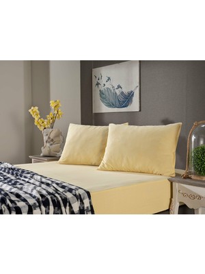 Doqu Home Penye Lastikli Çarşaf  Çift King Size Sarı (Yastık Kılıflı)