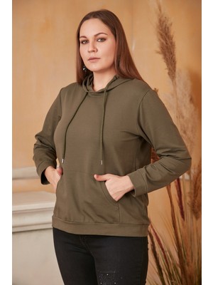 Rmg Kapşonlu Büyük Beden Haki Sweatshirt