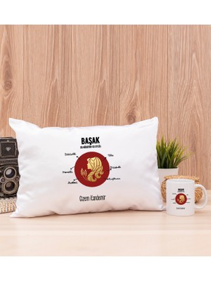 Hediye Dükkanı Kişiye Özel Başak Burcuna Hediye Beyaz Kupa Bardak ve Dikdörtgen Yastık