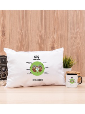 Hediye Dükkanı Kişiye Özel Koç Burcuna Hediye Siyah Kupa Bardak ve Dikdörtgen Yastık