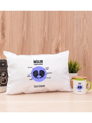 Hediye Dükkanı Kişiye Özel Ikizler Burcuna Hediye Yeşil Kupa Bardak ve Dikdörtgen Yastık