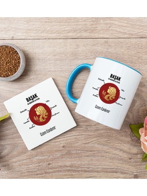 Hediye Dükkanı Kişiye Özel Başak Burcuna Hediye Mavi Kupa Bardak ve Bardak Altlığı