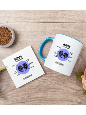 Hediye Dükkanı Kişiye Özel Ikizler Burcuna Hediye Mavi Kupa Bardak ve Bardak Altlığı