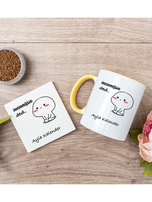 Hediye Dükkanı Kişiye Özel Incinmişsin Dedi Tasarım Esprili Sarı Kupa Bardak ve Bardak Altlığı