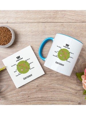 Hediye Dükkanı Kişiye Özel Yay Burcuna Hediye Mavi Kupa Bardak ve Bardak Altlığı