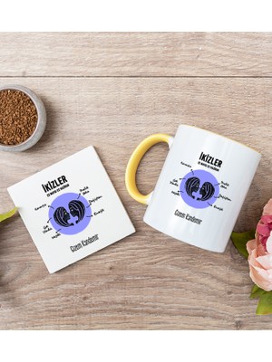 Hediye Dükkanı Kişiye Özel Ikizler Burcuna Hediye Sarı Kupa Bardak ve Bardak Altlığı