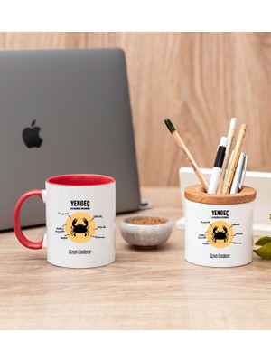 Hediye Dükkanı Kişiye Özel Yengeç Burcuna Hediye Kırmızı Kupa Bardak ve Kalemlik