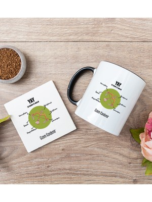 Hediye Dükkanı Kişiye Özel Yay Burcuna Hediye Siyah Kupa Bardak ve Bardak Altlığı