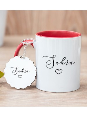 Hediye Dükkanı Kişiye Özel El Yazısı Tasarımlı Isimli Kırmızı Kupa Bardak ve Anahtarlık