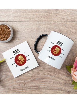 Hediye Dükkanı Kişiye Özel Başak Burcuna Hediye Siyah Kupa Bardak ve Bardak Altlığı