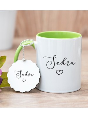 Hediye Dükkanı Kişiye Özel El Yazısı Tasarımlı Isimli Yeşil Kupa Bardak ve Anahtarlık