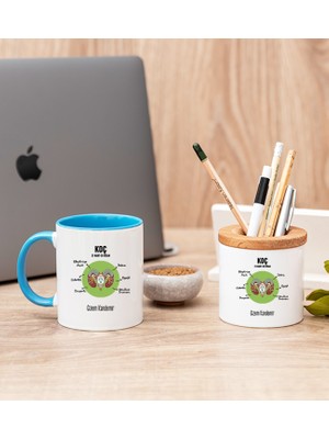 Hediye Dükkanı Kişiye Özel Koç Burcuna Hediye Mavi Kupa Bardak ve Kalemlik