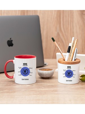 Hediye Dükkanı Kişiye Özel Kova Burcuna Hediye Kırmızı Kupa Bardak ve Kalemlik