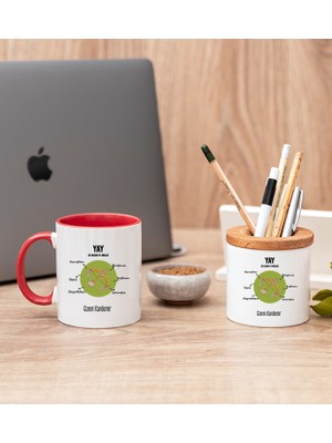 Hediye Dükkanı Kişiye Özel Yay Burcuna Hediye Kırmızı Kupa Bardak ve Kalemlik