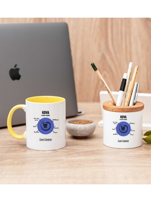 Hediye Dükkanı Kişiye Özel Kova Burcuna Hediye Sarı Kupa Bardak ve Kalemlik