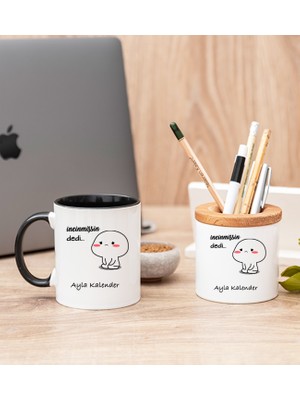 Hediye Dükkanı Kişiye Özel Incinmişsin Dedi Tasarım Esprili Siyah Kupa Bardak ve Kalemlik