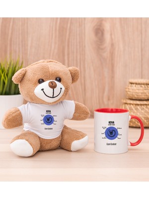 Hediye Dükkanı Kişiye Özel Kova Burcuna Hediye Kırmızı Kupa Bardak ve Peluş Ayıcık