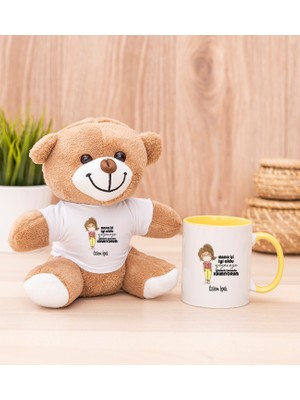 Hediye Dükkanı Kişiye Özel Maske Işi Iyi Oldu Tasarım Esprili Sarı Kupa Bardak ve Peluş Ayıcık
