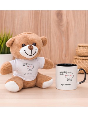 Hediye Dükkanı Kişiye Özel Incinmişsin Dedi Tasarım Esprili Siyah Kupa Bardak ve Peluş Ayıcık