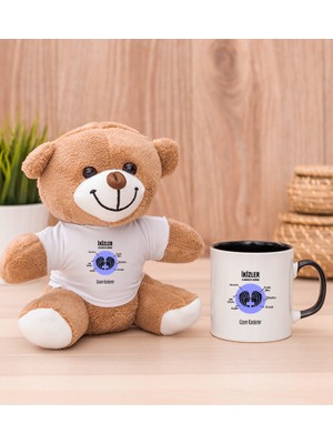 Hediye Dükkanı Kişiye Özel Ikizler Burcuna Hediye Siyah Kupa Bardak ve Peluş Ayıcık