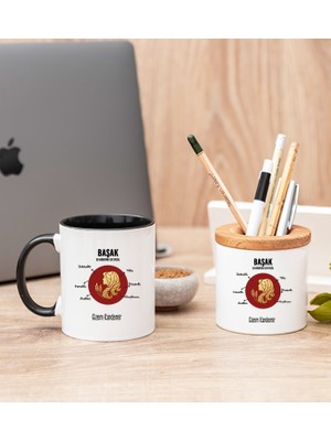 Hediye Dükkanı Kişiye Özel Başak Burcuna Hediye Siyah Kupa Bardak ve Kalemlik