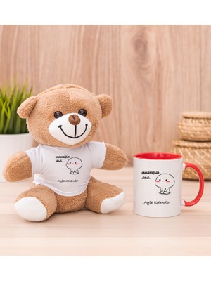 Hediye Dükkanı Kişiye Özel Incinmişsin Dedi Tasarım Esprili Kırmızı Kupa Bardak ve Peluş Ayıcık