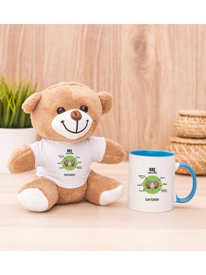 Hediye Dükkanı Kişiye Özel Koç Burcuna Hediye Mavi Kupa Bardak ve Peluş Ayıcık