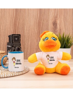 Hediye Dükkanı Kişiye Özel Maske Işi Iyi Oldu Tasarım Esprili Mavi Kupa Bardak ve Peluş Civciv