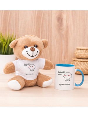 Hediye Dükkanı Kişiye Özel Incinmişsin Dedi Tasarım Esprili Mavi Kupa Bardak ve Peluş Ayıcık