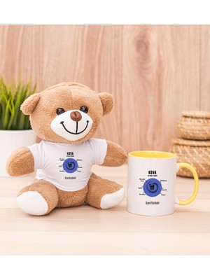 Hediye Dükkanı Kişiye Özel Kova Burcuna Hediye Sarı Kupa Bardak ve Peluş Ayıcık
