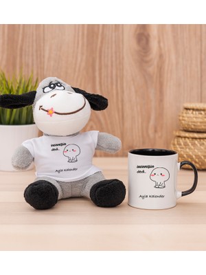 Hediye Dükkanı Kişiye Özel Incinmişsin Dedi Tasarım Esprili Siyah Kupa Bardak ve Peluş Eşek