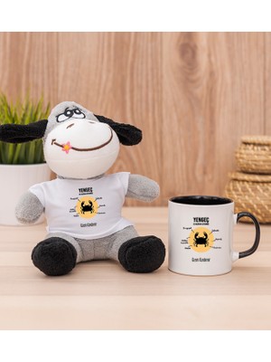 Hediye Dükkanı Kişiye Özel Yengeç Burcuna Hediye Siyah Kupa Bardak ve Peluş Eşek