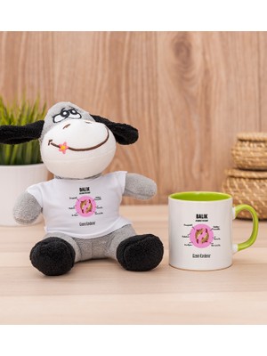 Hediye Dükkanı Kişiye Özel Balık Burcuna Hediye Yeşil Kupa Bardak ve Peluş Eşek