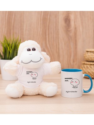Hediye Dükkanı Kişiye Özel Incinmişsin Dedi Tasarım Esprili Mavi Kupa Bardak ve Peluş Koyun
