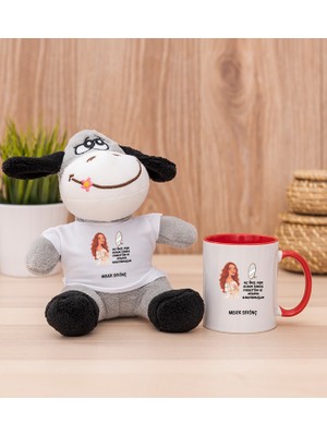 Hediye Dükkanı Kişiye Özel Az Önce Aşık Oldum Tasarım Esprili Kırmızı Kupa Bardak ve Peluş Eşek