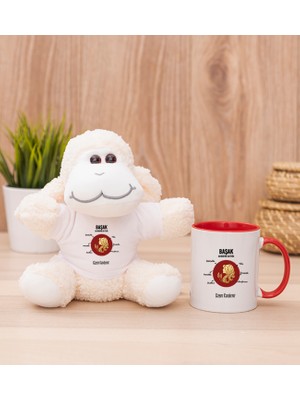 Hediye Dükkanı Kişiye Özel Başak Burcuna Hediye Kırmızı Kupa Bardak ve Peluş Koyun