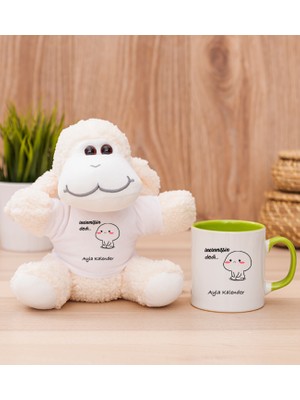 Hediye Dükkanı Kişiye Özel Incinmişsin Dedi Tasarım Esprili Yeşil Kupa Bardak ve Peluş Koyun
