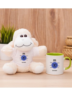 Hediye Dükkanı Kişiye Özel Kova Burcuna Hediye Yeşil Kupa Bardak ve Peluş Koyun