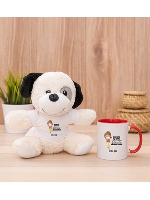 Hediye Dükkanı Kişiye Özel Maske Işi Iyi Oldu Tasarım Esprili Beyaz Kupa Bardak ve Peluş Köpek