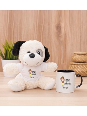 Hediye Dükkanı Kişiye Özel Maske Işi Iyi Oldu Tasarım Esprili Siyah Kupa Bardak ve Peluş Köpek