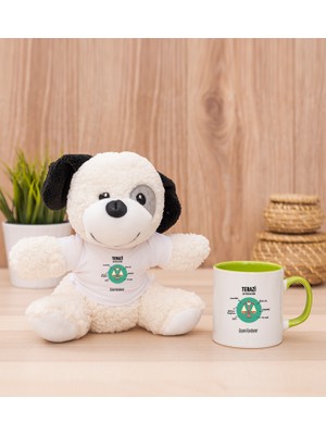 Hediye Dükkanı Kişiye Özel Terazi Burcuna Hediye Yeşil Kupa Bardak ve Peluş Köpek