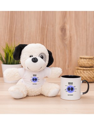 Hediye Dükkanı Kişiye Özel Ikizler Burcuna Hediye Siyah Kupa Bardak ve Peluş Köpek