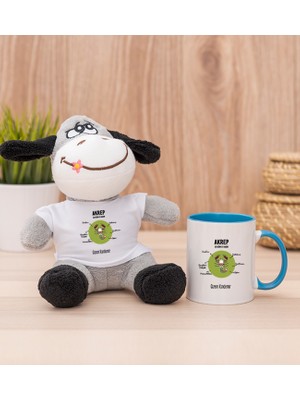 Hediye Dükkanı Kişiye Özel Akrep Burcuna Hediye Mavi Kupa Bardak ve Peluş Eşek