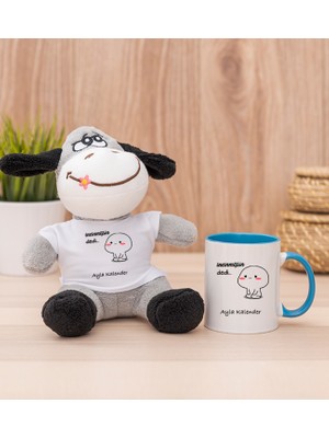 Hediye Dükkanı Kişiye Özel Incinmişsin Dedi Tasarım Esprili Mavi Kupa Bardak ve Peluş Eşek